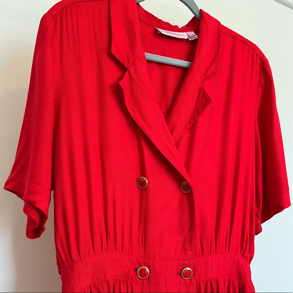 80s Vintage Red Button Midi Dress Size Large or XL